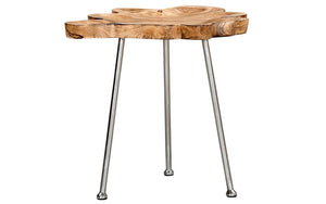 End Table with Solid Wood - Natural & Chrome