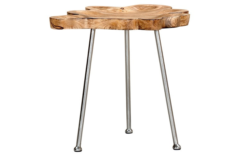 Hospitality & Commercial Grade Coffee and End Table | End Table with Solid Wood - Natural & Chrome