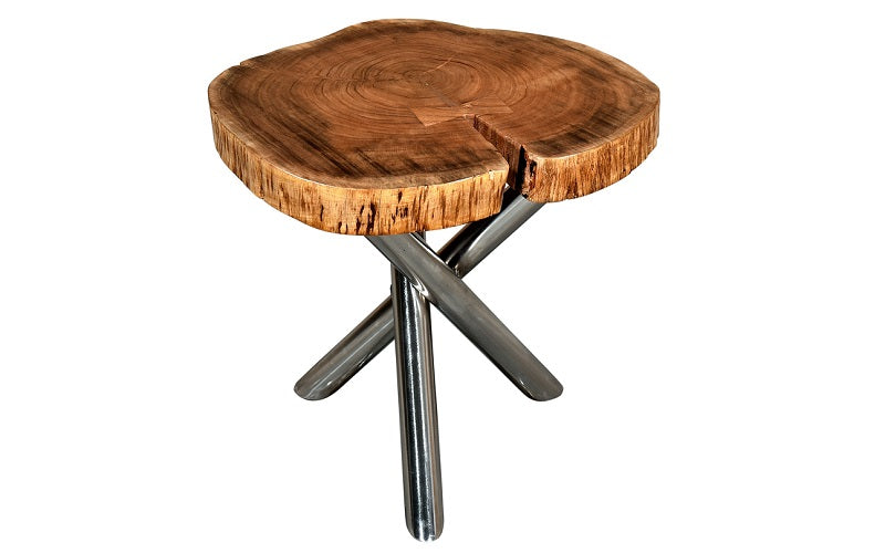 End Table with Solid Wood - Natural & Chrome