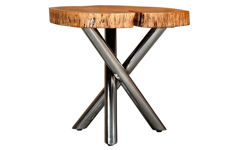 End Table with Solid Wood - Natural & Chrome