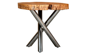 End Table with Solid Wood - Natural & Chrome