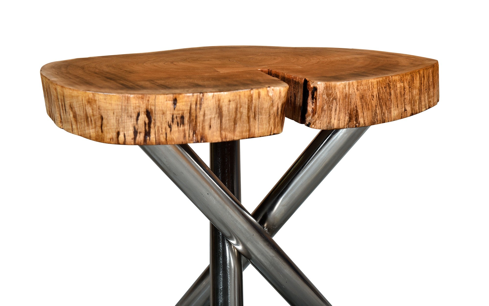 End Table with Solid Wood - Natural & Chrome