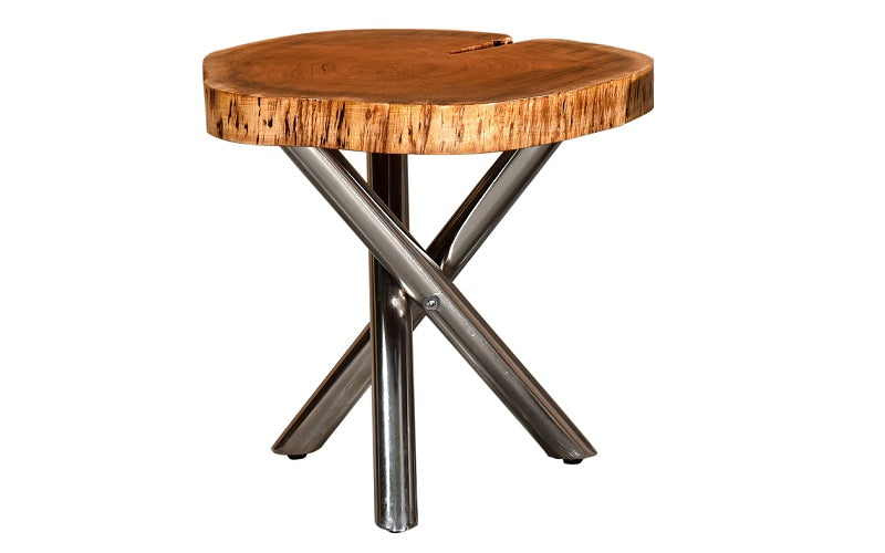 Hospitality & Commercial Grade Coffee and End Table | End Table with Solid Wood - Natural & Chrome