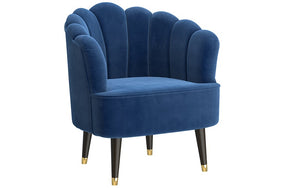 Accent Chair Velvet Fabric with Shell-Shaped Back & Wood Legs - Blue