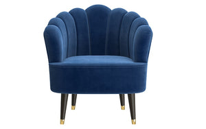 Accent Chair Velvet Fabric with Shell-Shaped Back & Wood Legs - Blue