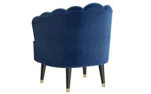 Accent Chair Velvet Fabric with Shell-Shaped Back & Wood Legs - Blue