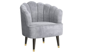 Accent Chair Velvet Fabric with Shell-Shaped Back & Wood Legs - Grey