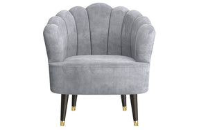 Accent Chair Velvet Fabric with Shell-Shaped Back & Wood Legs - Grey