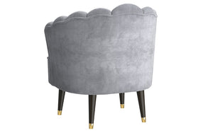 Accent Chair Velvet Fabric with Shell-Shaped Back & Wood Legs - Grey