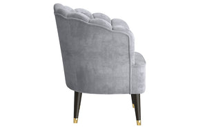 Accent Chair Velvet Fabric with Shell-Shaped Back & Wood Legs - Grey