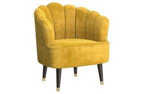 Accent Chair Velvet Fabric with Shell-Shaped Back & Wood Legs - Mustard