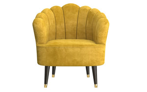 Accent Chair Velvet Fabric with Shell-Shaped Back & Wood Legs - Mustard