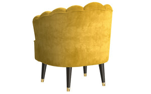 Accent Chair Velvet Fabric with Shell-Shaped Back & Wood Legs - Mustard