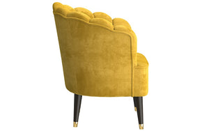 Accent Chair Velvet Fabric with Shell-Shaped Back & Wood Legs - Mustard