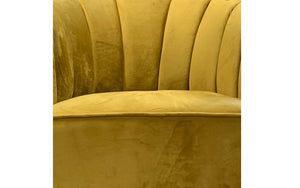 Accent Chair Velvet Fabric with Shell-Shaped Back & Wood Legs - Mustard