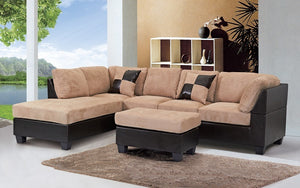 Fabric Sectional Set with Reversible Chaise and Ottoman - Taupe | Brown