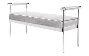 Velvet Fabric Bench with Stainless Steel Legs - Grey