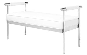 Bench with Leather Seat & Stainless Steel Legs - Grey 