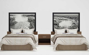 Headboard with Square Stitch Fabric and Solid Platform Base - Off White (Made in Canada)