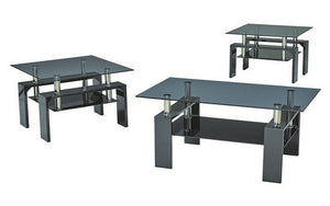 Coffee Table Set with Glass Top with Shelf - 3 pc - Black