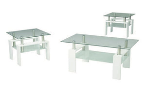 Coffee Table Set with Glass Top with Shelf - 3 pc - White