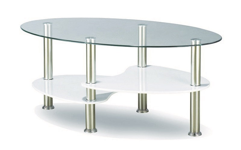 Coffee Table Set with Glass Top - 3 pc - Chrome | White