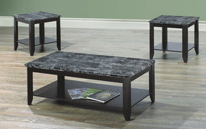 Coffee Table Set with Mable Top - 3 pc - Espresso | Grey