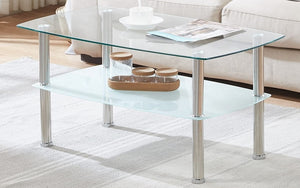 Coffee Table Set with Glass Top - 3 pc - Chrome | White