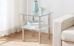 Coffee Table Set with Glass Top - 3 pc - Chrome | White