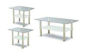 Coffee Table Set with Glass Top - 3 pc - Chrome | White