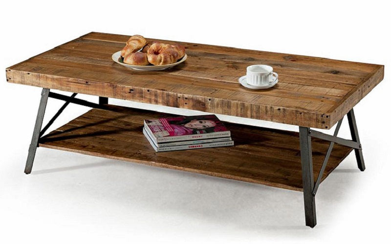 Coffee Table Set with Wood Top and Metal Legs - 3 pc - Walnut
