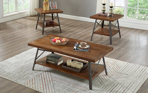 Coffee Table Set with Wood Top and Metal Legs - 3 pc - Walnut