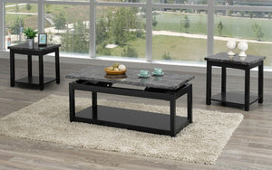 Coffee Table Set with Marble Lift Top - 3 pc - Black | Grey