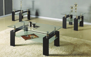 Coffee Table Set with Glass Top with Shelf - 3 pc - Espresso | Black