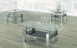 Coffee Table Set with Glass Top with Shelf - 3 pc - Chrome