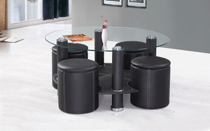 Coffee Table with 4 Stools - Black
