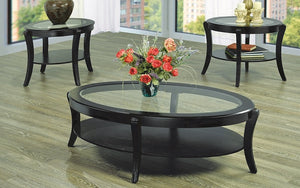 Coffee Table Set with Glass Insert Top and Shelf - 3 pc - Espresso