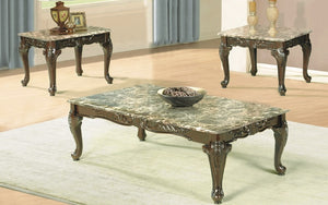 Coffee Table Set with Marble Top - 3 pc - Light Brown