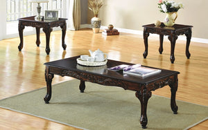 Coffee Table Set with Wood Work Design - 3 pc - Espresso
