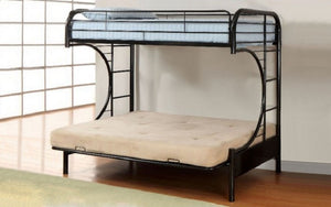 Futon Bunk Bed - Twin over Double with Metal - Black | White | Grey