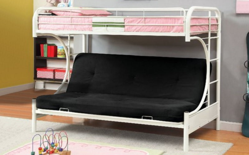 Futon Bunk Bed - Twin over Double with Metal - Black | White | Grey