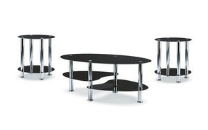 Coffee Table Set with Glass Top - 3 pc - Chrome | Black
