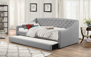 Fabric Day Bed with Nailhead Accents and Twin Trundle - Grey