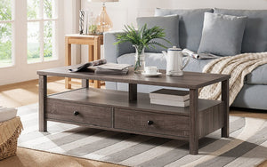 Coffee Table with Shelf and 2 Storage Drawers - Grey