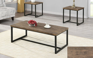 Coffee Table Set with Wooden Top and Metal Legs - Wood | Black