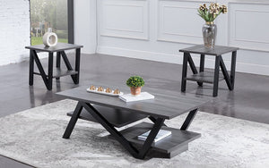 Coffee Table Set with Shelf - 3 pc - Grey | Black