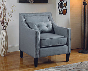 Accent Chair Fabric with Nailhead Details and Accent Pillow - Grey