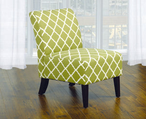 Accent Chair Quatrefoil Design Fabric with Wooden Legs - Green