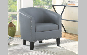 Accent Chair Leather with Nailhead Details - Grey | Brown