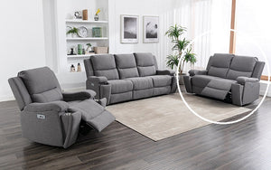 Power Recliner Set - 3 Piece with Soft Fabric - Grey